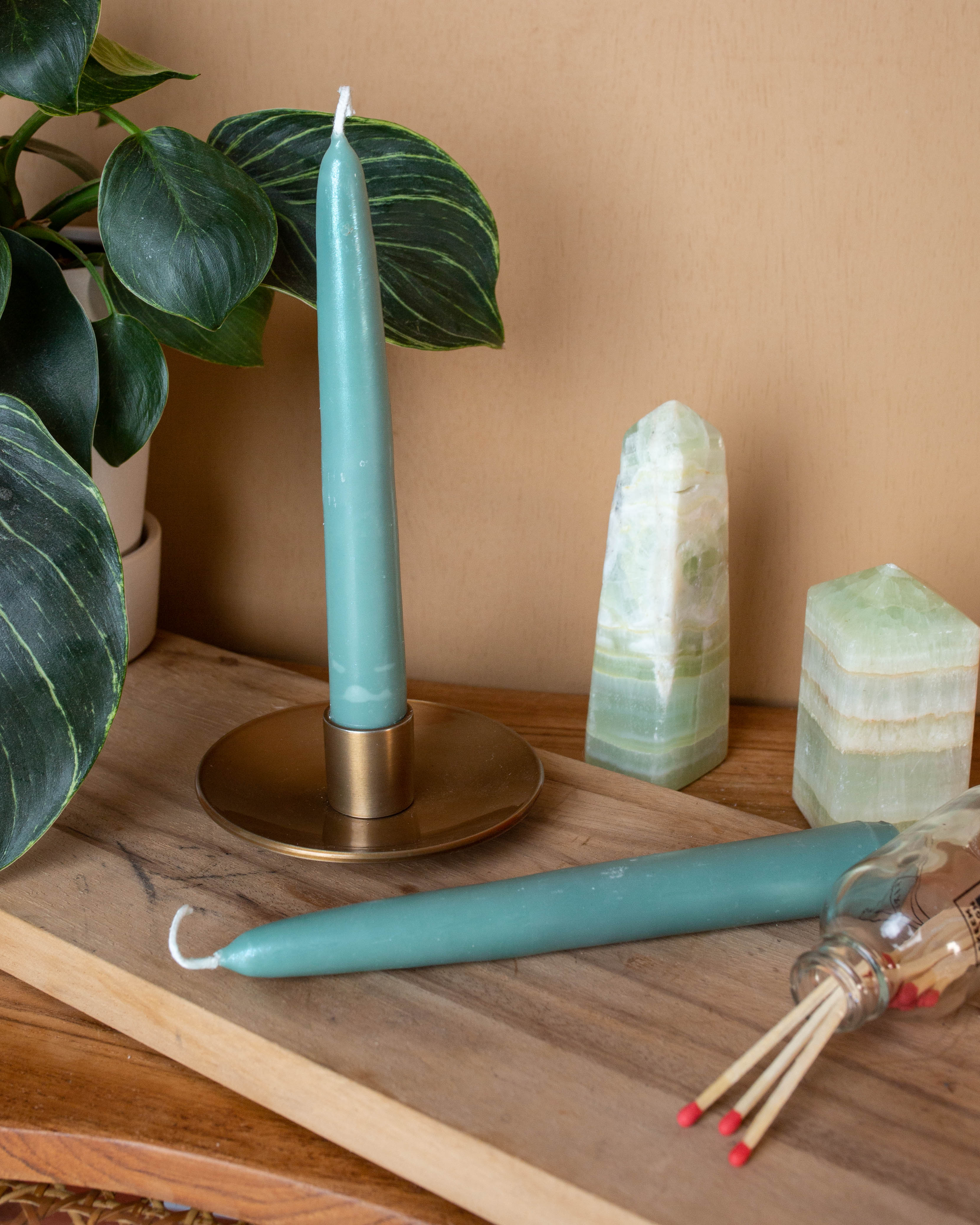Green Taper Candle Duo